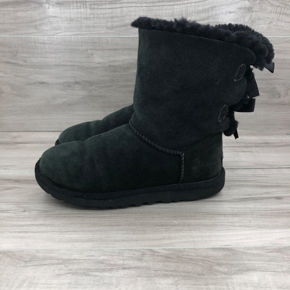 UGG Shoes - UGG Australia Bailey Bow Black Suede Lined Boots Women's Size 6